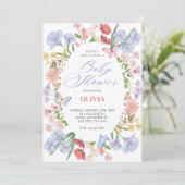 Esthetische pastel floral baby shower uitnodiging (Staand voorkant)