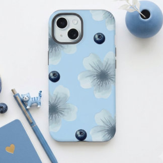 Esthetische Pastelblauwe Bloemige Blauwebes Hoes iPhone 15 Case