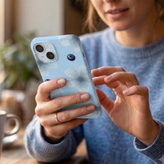 Esthetische Pastelblauwe Bloemige Blauwebes Hulsel iPhone 15 Case