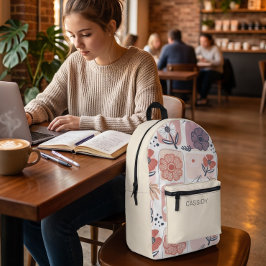 Esthetische pastelcrème bloemenmeisjesrugzak bedrukte rugzak