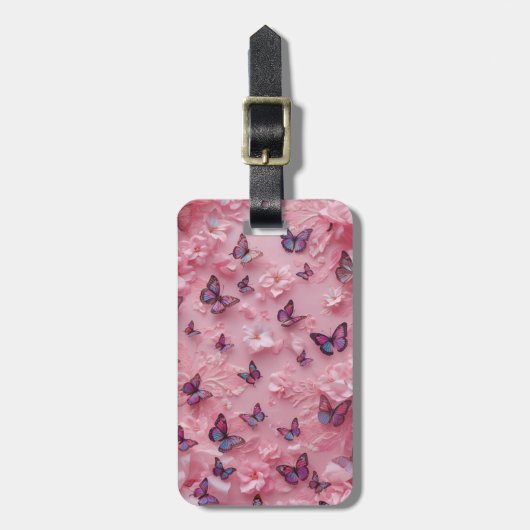 Esthetische pastelroze vlinder bagagesticker bagagelabel (Voorkant verticaal)