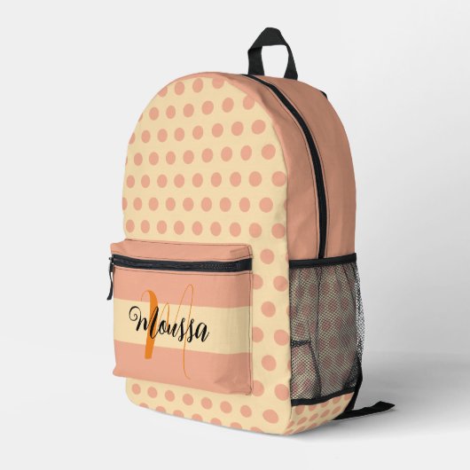Esthetische perzikkleur - Beste Initiaal Naam Mono Bedrukte Rugzak (Achterkant Hoek Rechts)