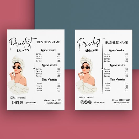 Esthetische prijslijst Business Service Menu