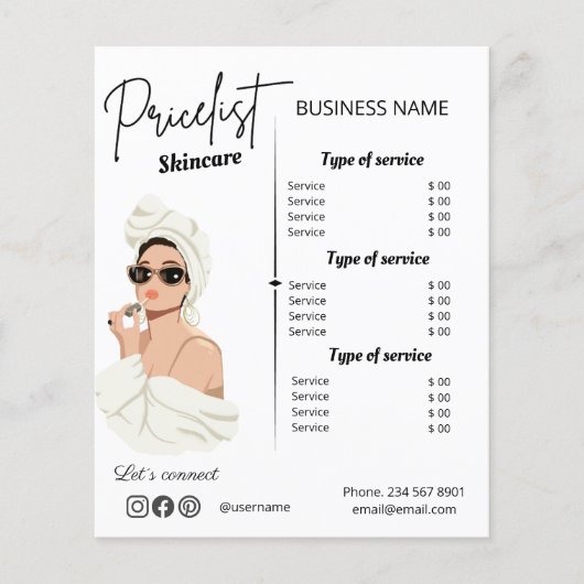 Esthetische prijslijst Business Service Menu (Voorkant)