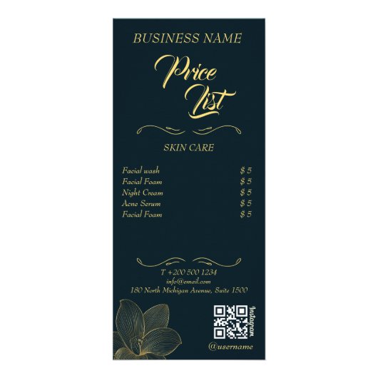 Esthetische prijslijst Menu Gouden details QR-code (Voorkant)