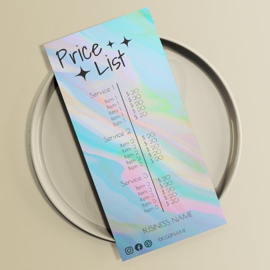 Esthetische prijslijst Menu Rainbow Holographic