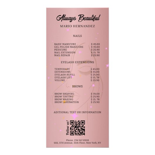 Esthetische prijslijst Menu Roos Gold QR-code (Voorkant)