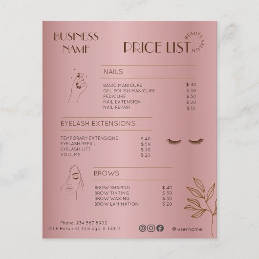 Esthetische prijslijst Menu Roos Gold Social Media (Voorkant)