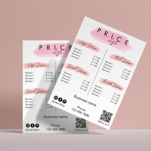 Esthetische prijslijst Menu Script Typografie