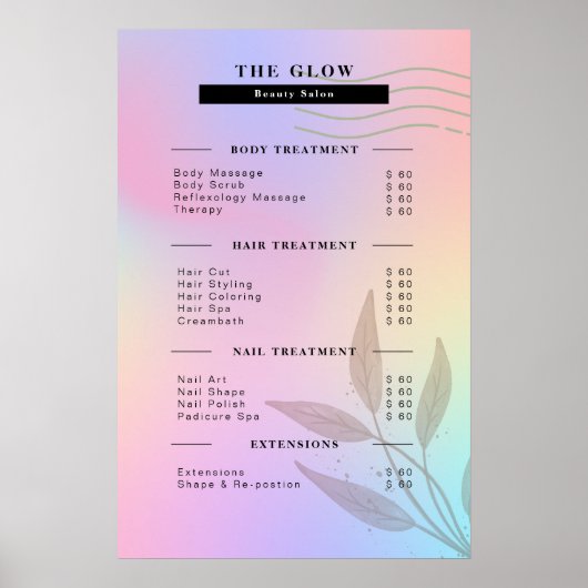 Esthetische prijslijst Roze Holografische iriseren Poster (Voorkant)