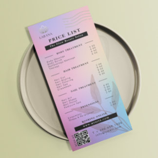 Esthetische prijslijst Roze Holografische iriseren Reclamekaart