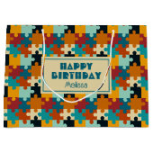  esthetische puzzelstukken patroonverjaardag groot cadeauzakje (Voorkant)