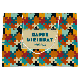  esthetische puzzelstukken patroonverjaardag groot cadeauzakje