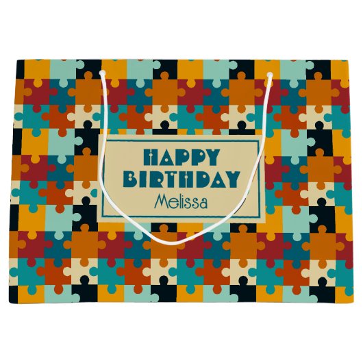 esthetische puzzelstukken patroonverjaardag groot cadeauzakje (Voorkant)