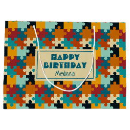 esthetische puzzelstukken patroonverjaardag groot cadeauzakje