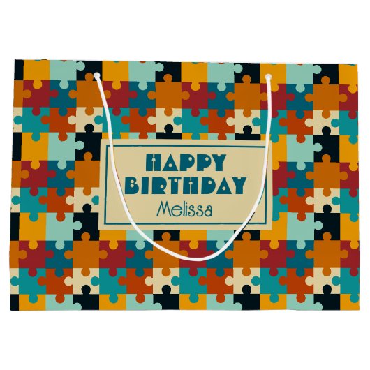  esthetische puzzelstukken patroonverjaardag groot cadeauzakje (Achterkant)