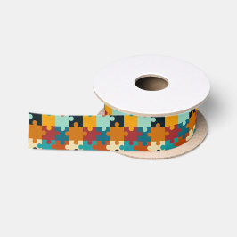esthetische puzzelstukkenpatroon satijnen lint