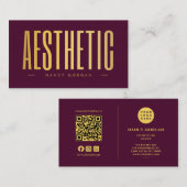 Esthetische QR-code & logo bordeauxrood en goud Visitekaartje (Voorkant / Achterkant)