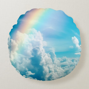 Esthetische Regenboog en Wolken Rond Kussen