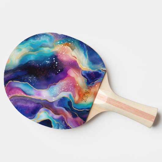 Esthetische regenboog glitter agaat patroon monogr tafeltennisbatje (Zijkant)