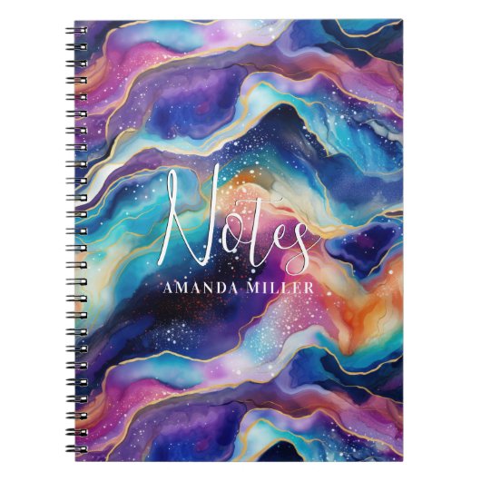 Esthetische regenboogkleuren agate glitter textuur notitieboek (Voorkant)