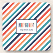 Esthetische Retro Stripes Kleurrijke Lijnen Kerstm Bier Onderzetter (Voorkant)