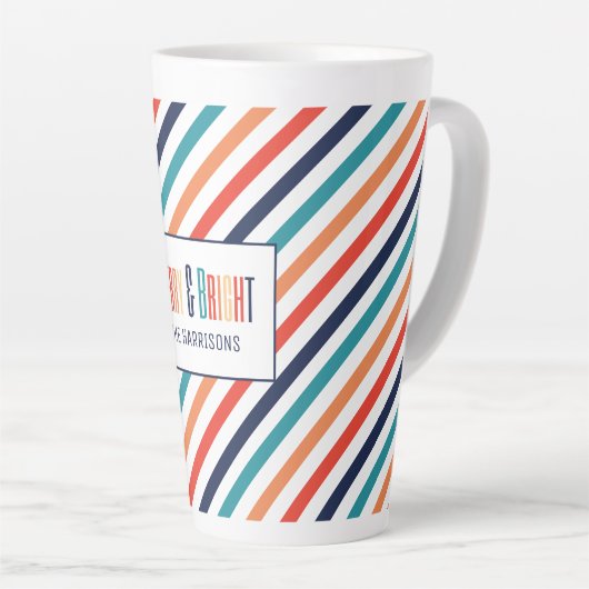 Esthetische Retro Stripes Kleurrijke Lijnen Kerstm Latte Mok (Rechterhoek)