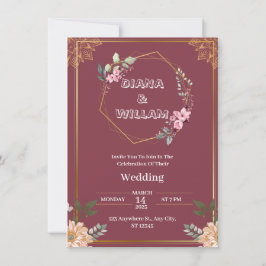 Esthetische rode gouden bruiloft uitnodiging