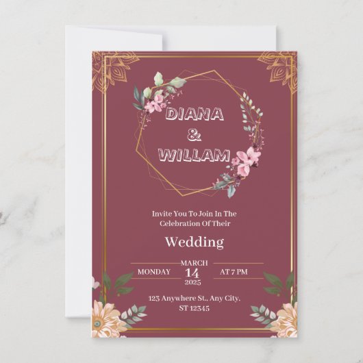 Esthetische rode gouden bruiloft uitnodiging (Voorkant)