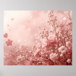 Esthetische roze bloemen op een Valentijnsdagmuur Poster