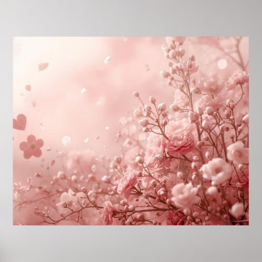 Esthetische roze bloemen op een Valentijnsdagmuur Poster (Voorkant)