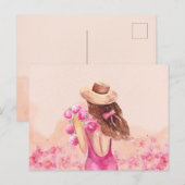 Esthetische roze bloemenboeket meisje briefkaart (Voorkant / Achterkant)