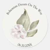 Esthetische roze bloemengroene bladeren zachte pas ronde sticker (Voorkant)