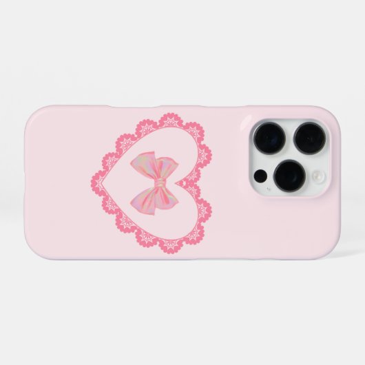 Esthetische Roze Bow Hart Telefoonhoes iPhone Hoesje (Achterkant horizontaal)