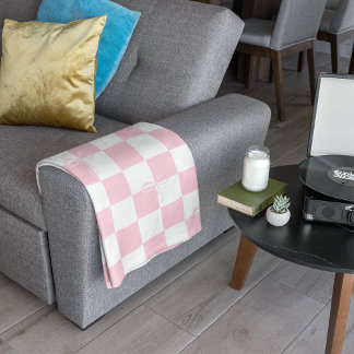 Esthetische roze en wit geruit met linten sherpa deken