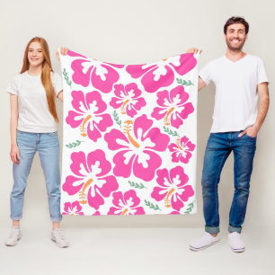 Esthetische roze hibiscus herhalend patroon fleece deken