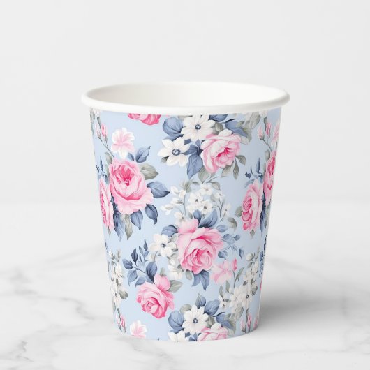 Esthetische roze rozen bloemmotief papieren bekers (Achterkant)