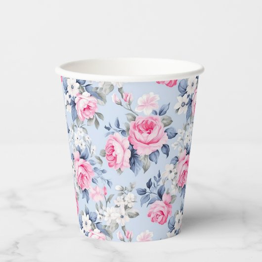 Esthetische roze rozen bloemmotief papieren bekers (Voorkant)