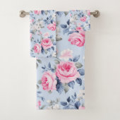 Esthetische roze rozen witte bloemen patroon bad handdoek (Insitu)