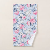 Esthetische roze rozen witte bloemen patroon bad handdoek (Handdoek)