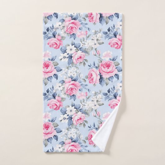 Esthetische roze rozen witte bloemen patroon bad handdoek (Handdoek)