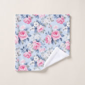 Esthetische roze rozen witte bloemen patroon bad handdoek (Wasdoekje)