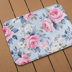 Esthetische roze rozen witte bloemen patroon badmat