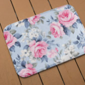 Esthetische roze rozen witte bloemen patroon badmat