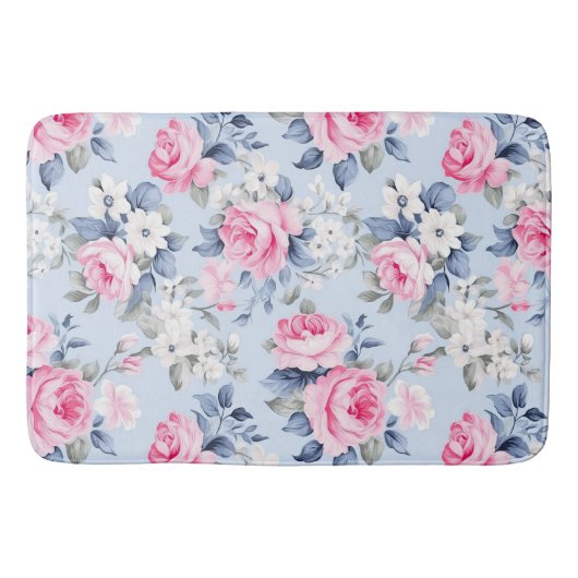 Esthetische roze rozen witte bloemen patroon badmat (Voorkant)