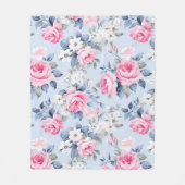 Esthetische roze rozen witte bloemen patroon fleece deken (Voorkant)