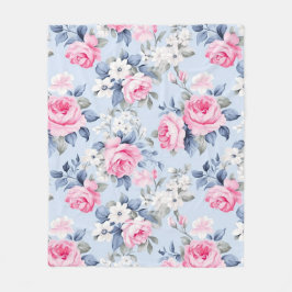 Esthetische roze rozen witte bloemen patroon fleece deken