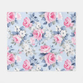 Esthetische roze rozen witte bloemen patroon fleece deken (Voorkant (Horizontaal))