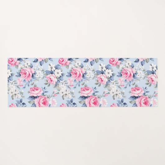 Esthetische roze rozen witte bloemen patroon yogamat (Achterkant (horizontaal))