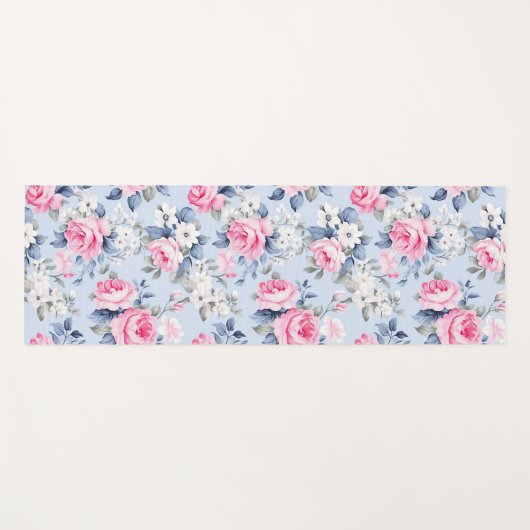 Esthetische roze rozen witte bloemen patroon yogamat (Voorkant (horizontaal))